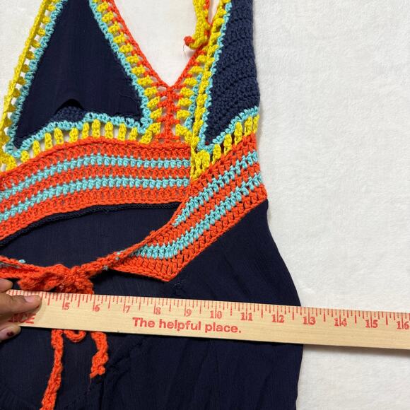 Shoreline S/M Boho Crochet Halter Dress Yarn Beach Summer Resort Vacation Y2K - Picture 8 of 9